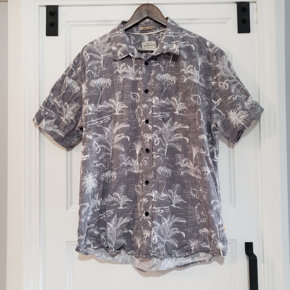 Quicksilver Waterman XL Palm Tree Button Up Collared Shirt Grey White Tropical - Picture 2 of 11